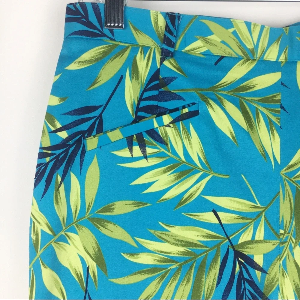Willi Smith‎ Womens Size 10 Blue Green Tropical Palm Print Cropped Cotton Pants